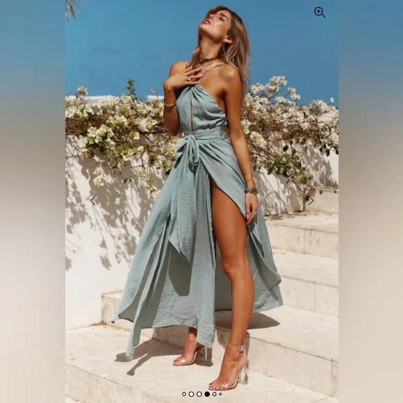 Hello Molly Halter Maxi Dress in Soft Blue - Picture 3 of 10